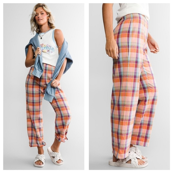 Billabong The Salty Blonde Break Point Pants Sz 30 Orange Gingham Resortwear - Picture 2 of 12